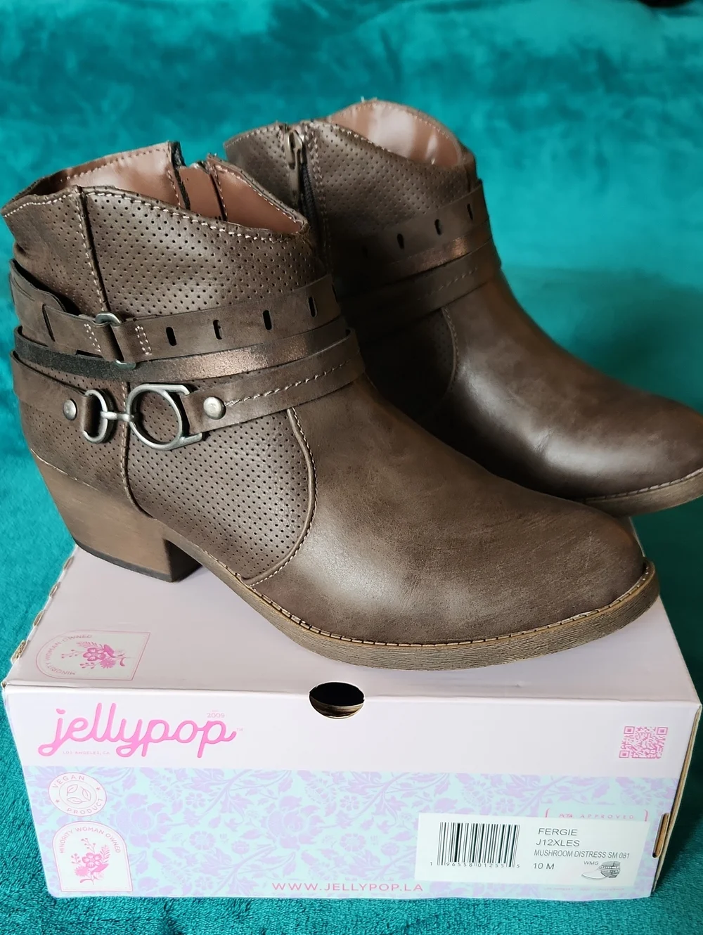 Jellypop Brown Ankle Booties with Decorative Straps and Hardware - Size 10